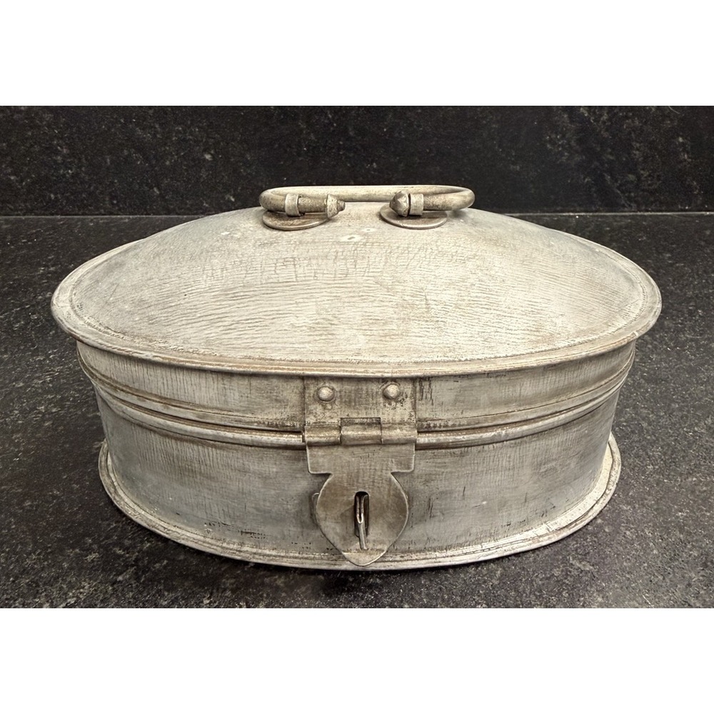 Vintage Indian Brass Chapati Box Roti Dabba 7" Plated Oval Paan Daan Box Latch